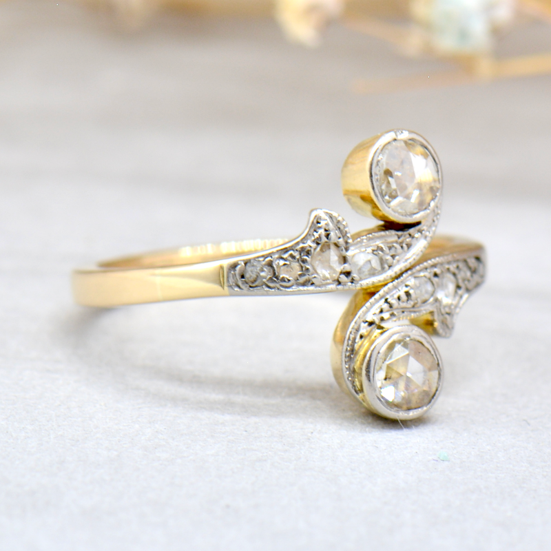 Antique Edwardian 'Toi et Moi' Belle Epoque Rose Cut Diamond Ring 18ct Yellow Gold & Platinum