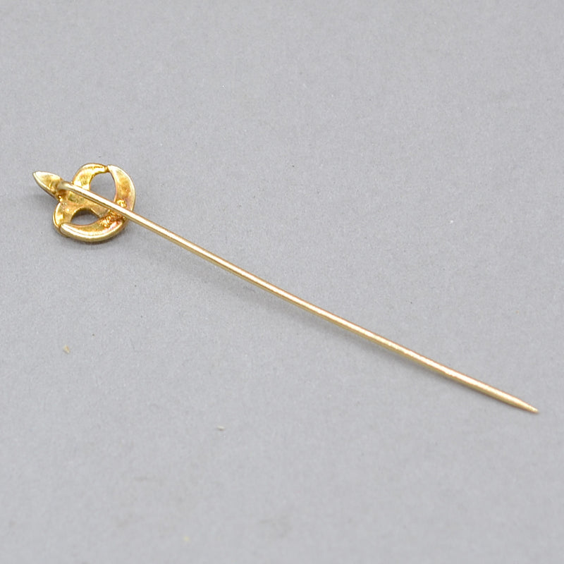 Antique French Fleur-de-lis Seed Pearl 14ct Yellow Gold Stick Pin With Box