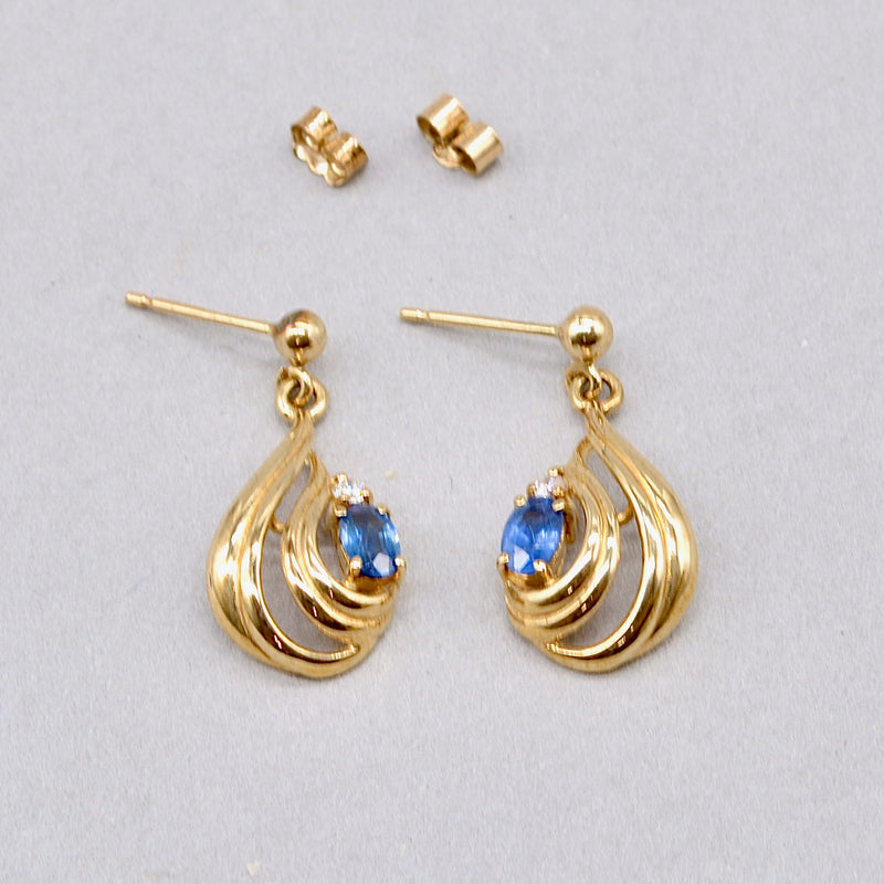 Sapphire and Diamond 9ct Yellow Gold Drop Earrings (0.75 Carat)