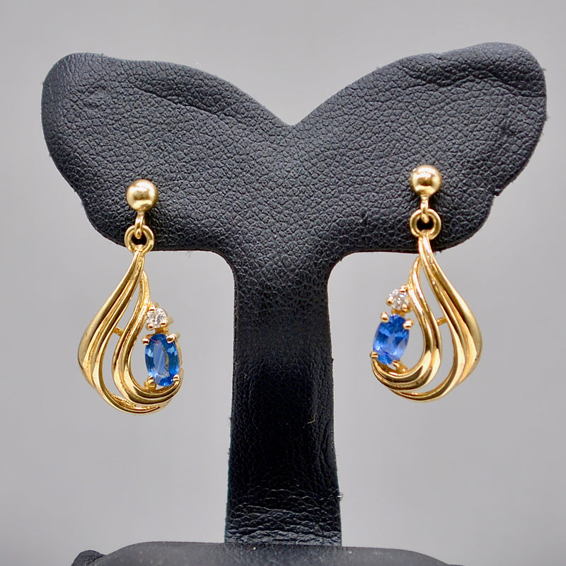 Sapphire and Diamond 9ct Yellow Gold Drop Earrings (0.75 Carat)