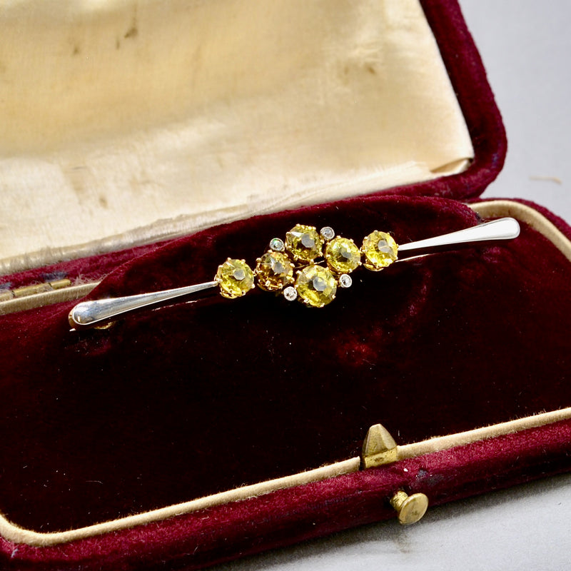 Edwardian Old European Cut Yellow Sapphire and Diamond 18ct Yellow Gold Brooch Boxed (3.09cts)