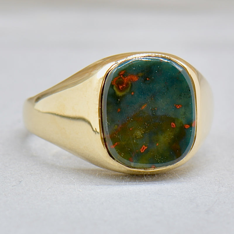 Vintage 1990s 9ct Yellow Gold Bloodstone Signet Ring