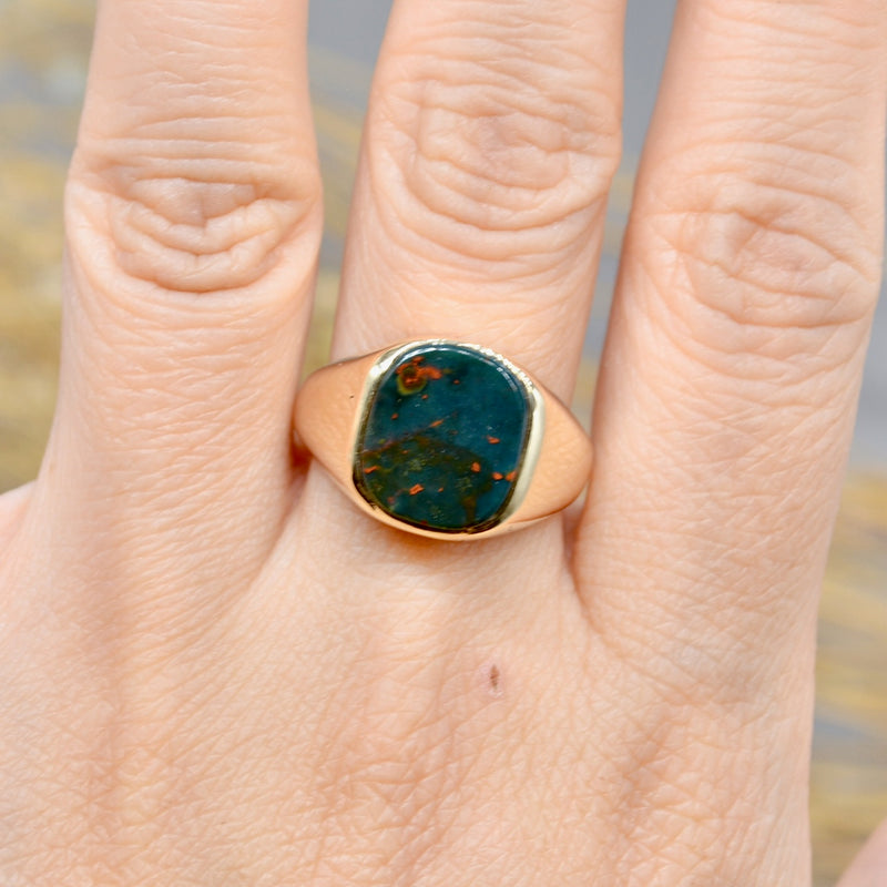 Vintage 1990s 9ct Yellow Gold Bloodstone Signet Ring