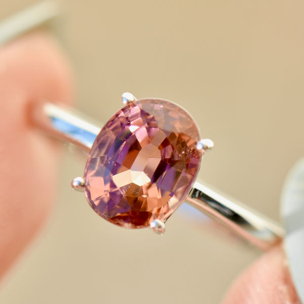 Orangey Pink Tourmaline 9ct White Gold Solitaire Ring (2.32cts)