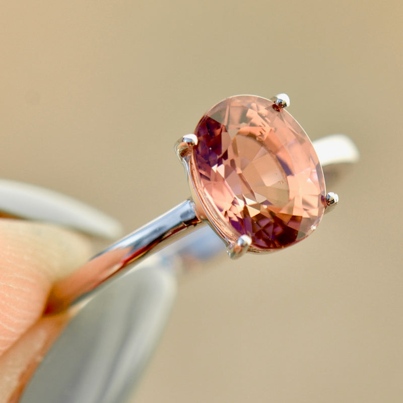 Orangey Pink Tourmaline 9ct White Gold Solitaire Ring (2.32cts)