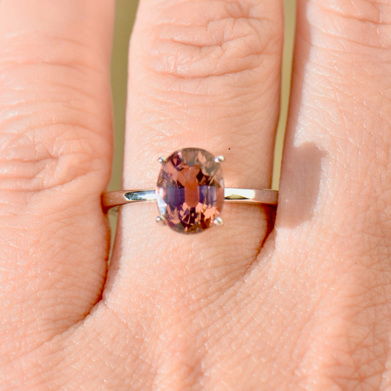 Orangey Pink Tourmaline 9ct White Gold Solitaire Ring (2.32cts)