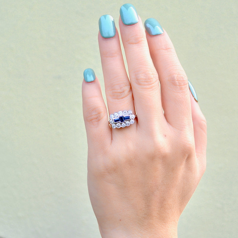 Vintage 2000s Sapphire and Diamond 18ct White Gold Cluster Ring (1.45cts)