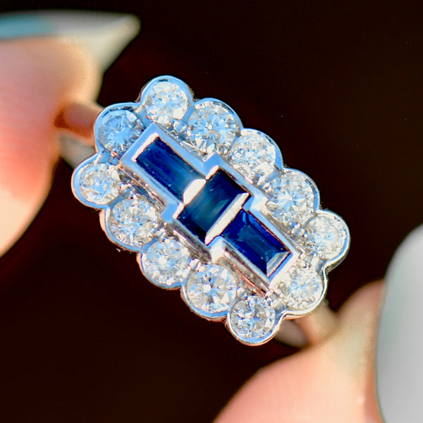 Vintage 2000s Sapphire and Diamond 18ct White Gold Cluster Ring (1.45cts)