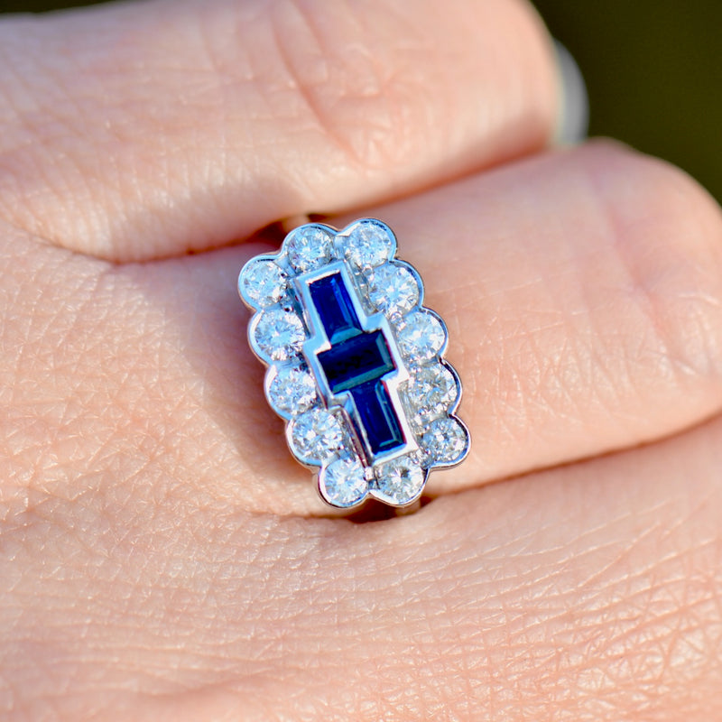 Vintage 2000s Sapphire and Diamond 18ct White Gold Cluster Ring (1.45cts)