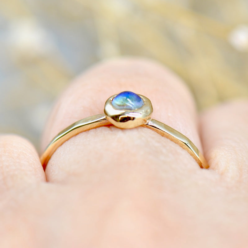 Minimalist Moonstone 9ct Yellow Gold Solitaire Bezel Set Textured Stacking Ring (0.26ct)