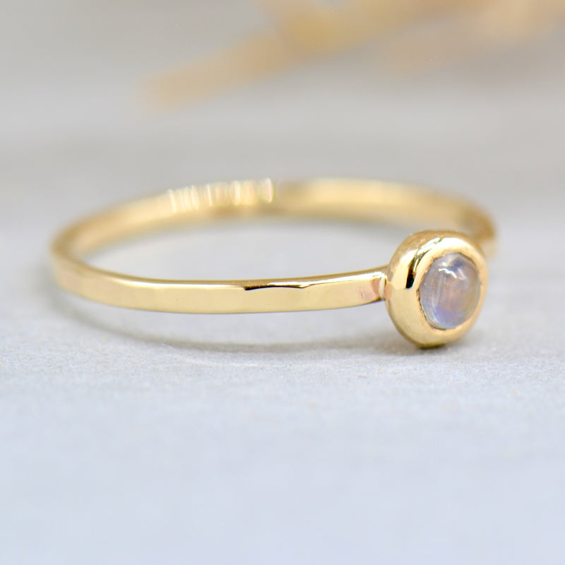 Minimalist Moonstone 9ct Yellow Gold Solitaire Bezel Set Textured Stacking Ring (0.26ct)