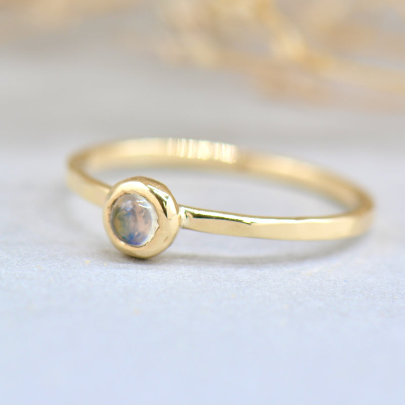 Minimalist Moonstone 9ct Yellow Gold Solitaire Bezel Set Textured Stacking Ring (0.26ct)