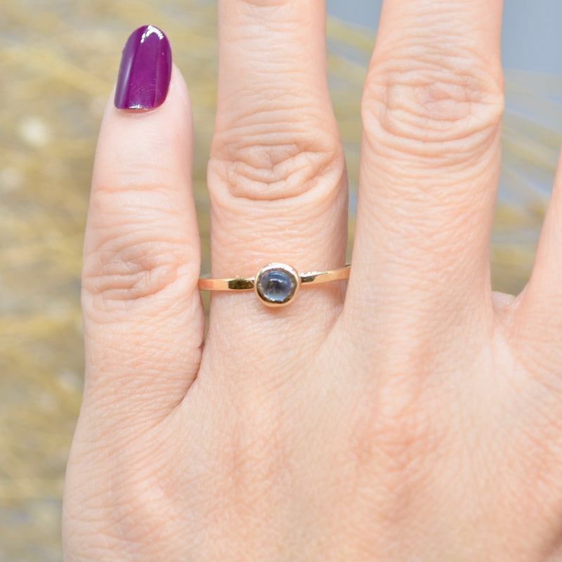 Minimalist Moonstone 9ct Yellow Gold Solitaire Bezel Set Textured Stacking Ring (0.26ct)