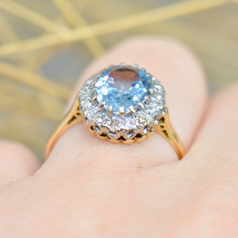 1940s Aquamarine & Diamond Halo Ring (1.90cts)