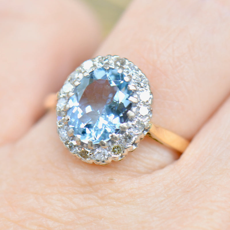 1940s Aquamarine & Diamond Halo Ring (1.90cts)