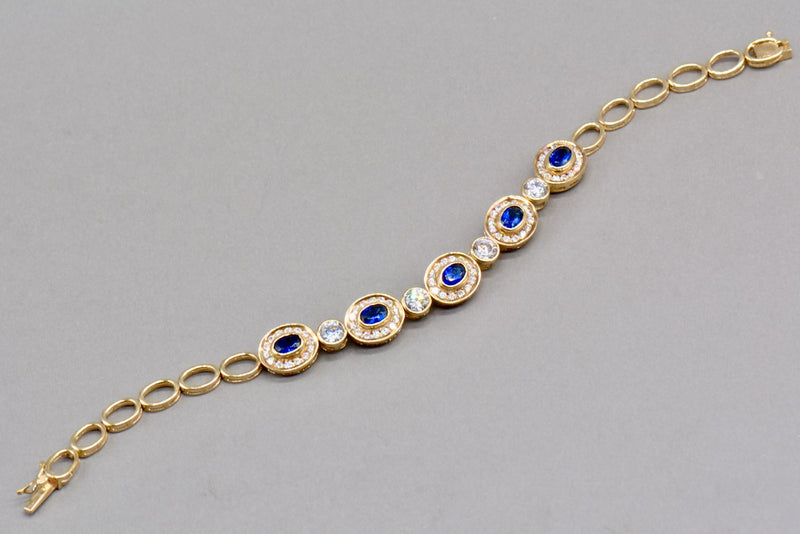 9ct Yellow Gold Blue & White Cubic Zirconia Halo Bracelet