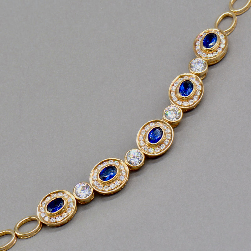 9ct Yellow Gold Blue & White Cubic Zirconia Halo Bracelet