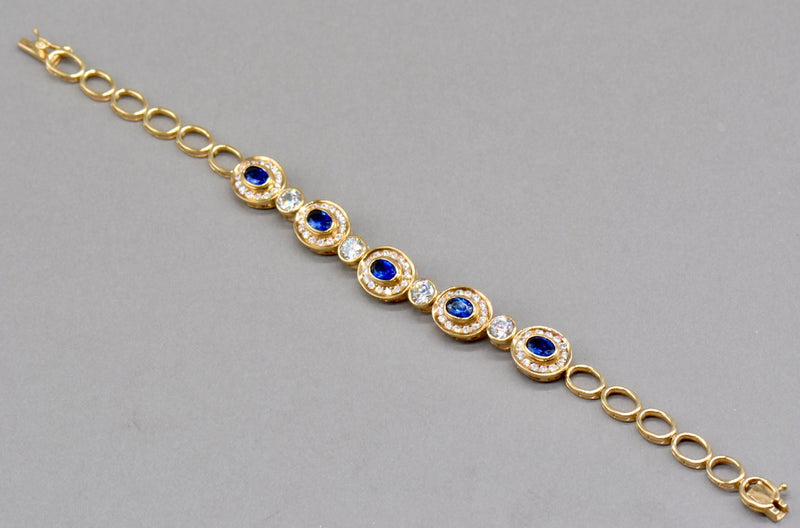 9ct Yellow Gold Blue & White Cubic Zirconia Halo Bracelet