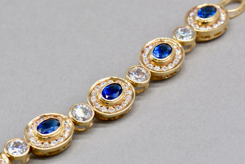 9ct Yellow Gold Blue & White Cubic Zirconia Halo Bracelet