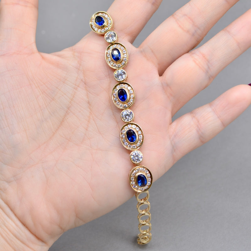 9ct Yellow Gold Blue & White Cubic Zirconia Halo Bracelet