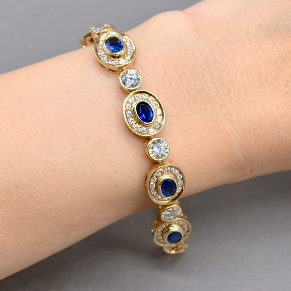 9ct Yellow Gold Blue & White Cubic Zirconia Halo Bracelet