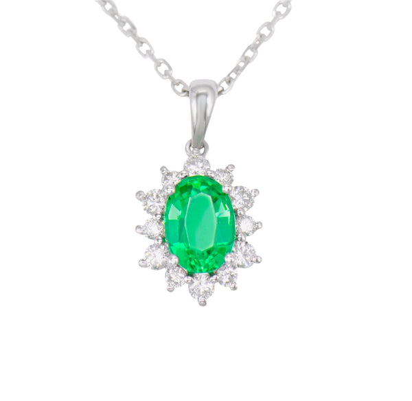 Lab-Grown Diamond 0.27ct and Lab-Grown Emerald 0.83ct Pendant & Chain