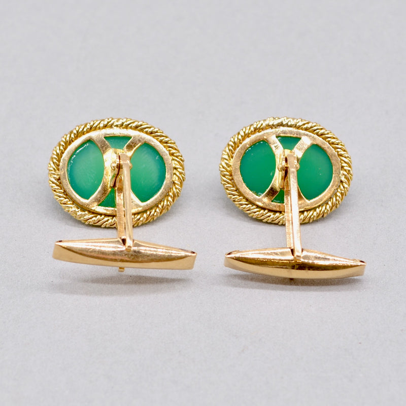 Vintage 1950s Green Chrysoprase Gold Cufflinks