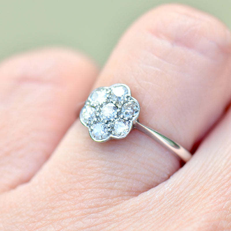 Antique Old-Cut Diamond 18ct White Gold Daisy Engagement Ring (0.53ct)