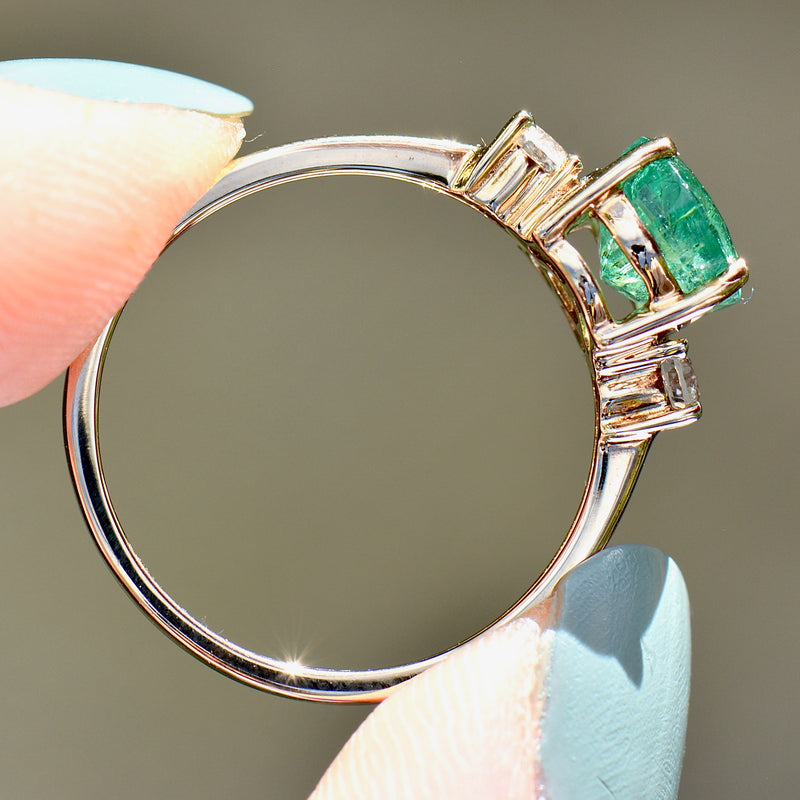 Emerald and Diamond 9ct Yellow Gold Trilogy Engagement Ring (1.50cts)