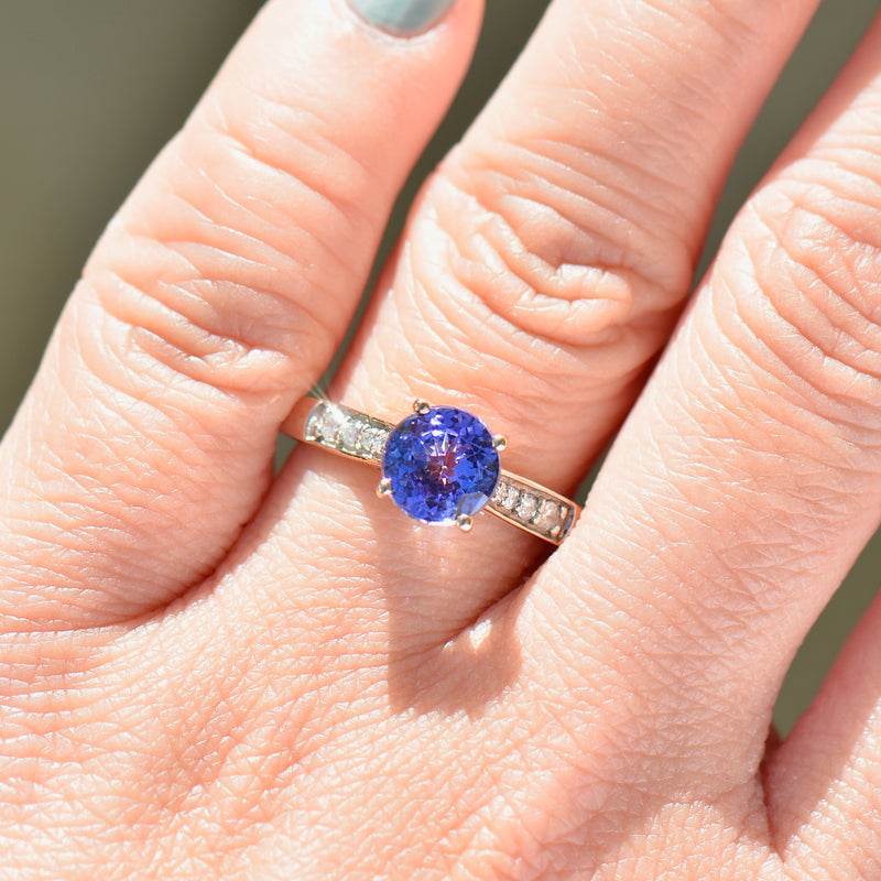 AAA Tanzanite and Diamond 9ct Yellow Gold Solitaire With Accents Ring (1.47cts)