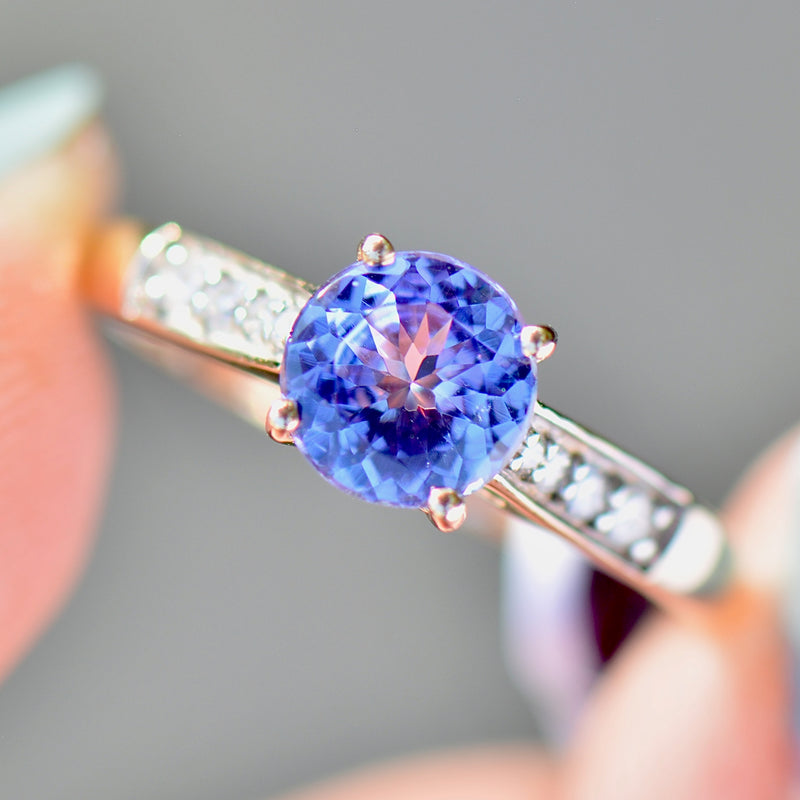 AAA Tanzanite and Diamond 9ct Yellow Gold Solitaire With Accents Ring (1.47cts)