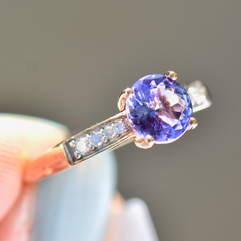 AAA Tanzanite and Diamond 9ct Yellow Gold Solitaire With Accents Ring (1.47cts)