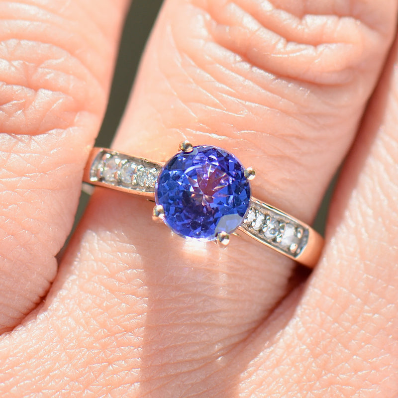 AAA Tanzanite and Diamond 9ct Yellow Gold Solitaire With Accents Ring (1.47cts)