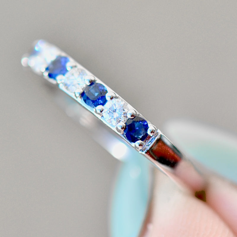 Sapphire and Lab-Created Diamond 9ct White Gold Half Eternity Band (1.15cts)