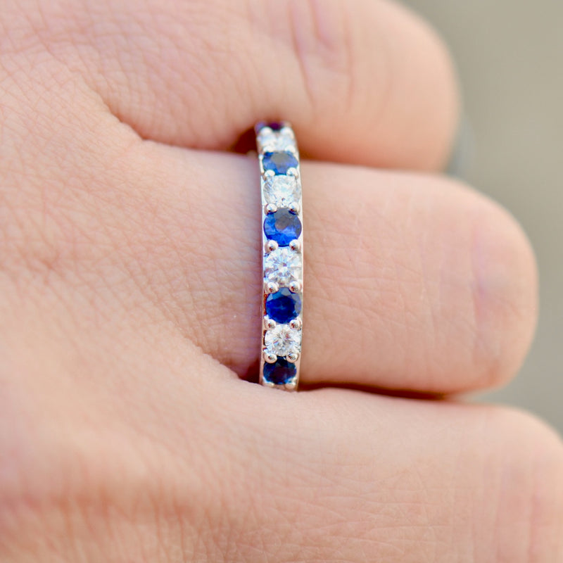 Sapphire and Lab-Created Diamond 9ct White Gold Half Eternity Band (1.15cts)