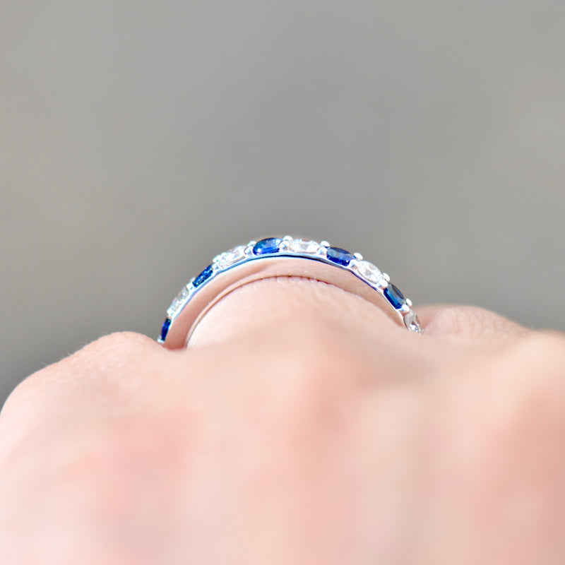 Sapphire and Lab-Created Diamond 9ct White Gold Half Eternity Band (1.15cts)