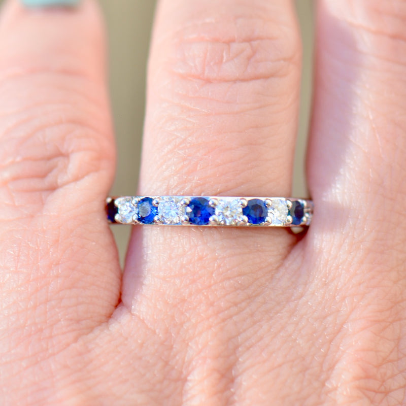 Sapphire and Lab-Created Diamond 9ct White Gold Half Eternity Band (1.15cts)