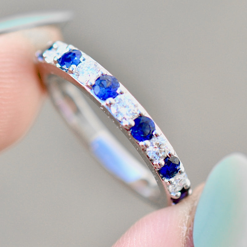 Sapphire and Lab-Created Diamond 9ct White Gold Half Eternity Band (1.15cts)