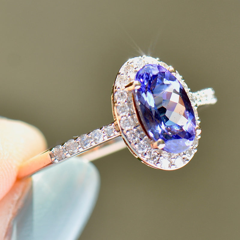 AAA Tanzanite and Diamond 9ct Yellow Gold Oval Halo Ring (2.00cts)