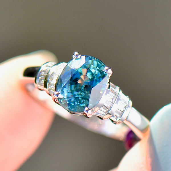 Blue Zircon and Diamond (VS/E-F) 950 Platinum Ring (3.93cts)