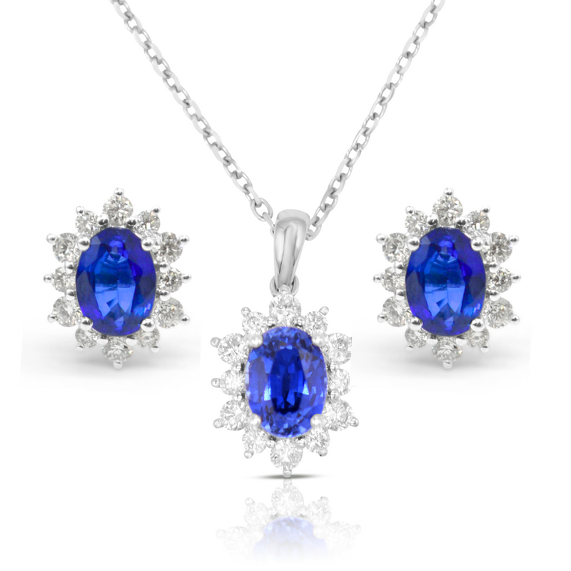 Lab-grown Diamond 0.83ct and Lab-Grown Blue Sapphire 3.12ct Jewellery Set in 9ct White Gold