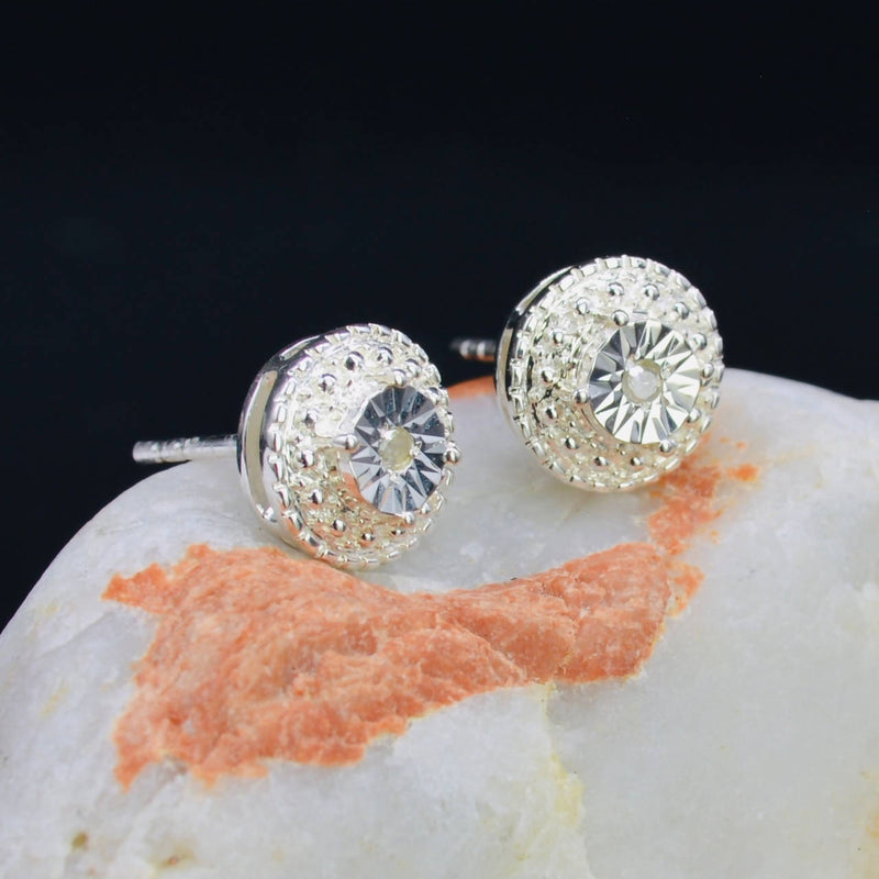 Diamond Sterling Silver Halo Style Earrings