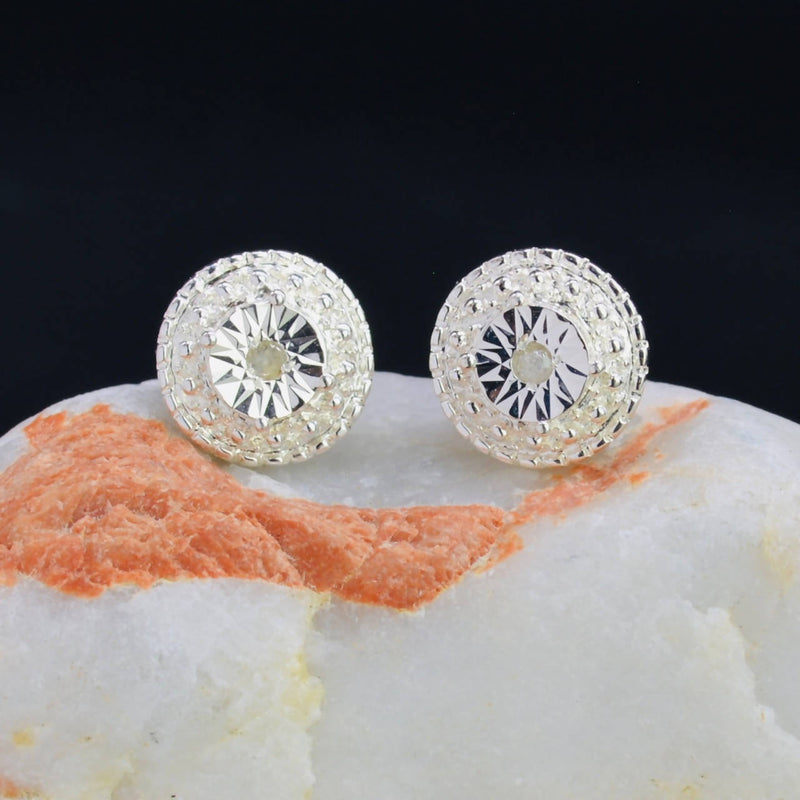 Diamond Sterling Silver Halo Style Earrings