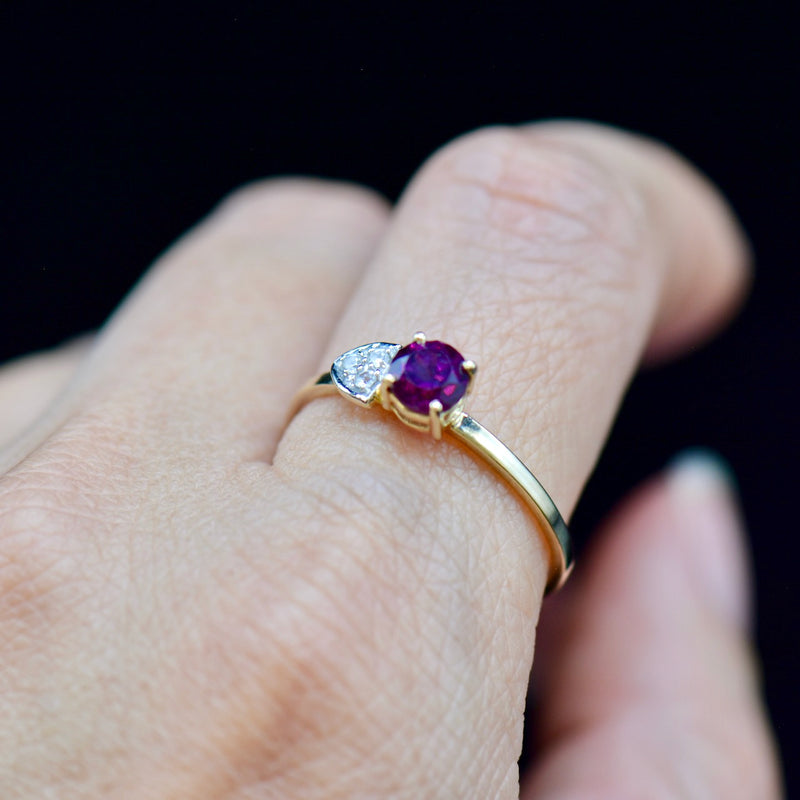 Almandine Garnet and Spinel Minimalist 9CT Yellow Gold Ring