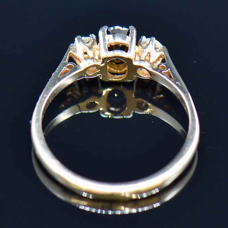 Vintage Sapphire & CZ 9CT Yellow Gold Trilogy Engagement Ring