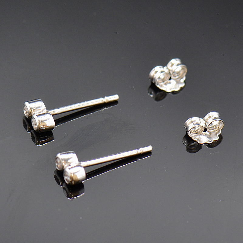 18CT White Gold Tiny Bubble Dual Double Diamond Stud Earrings