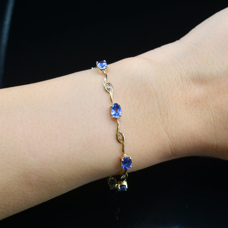 9CT Yellow Gold Blue Sapphire & Diamond Infinity Bracelet