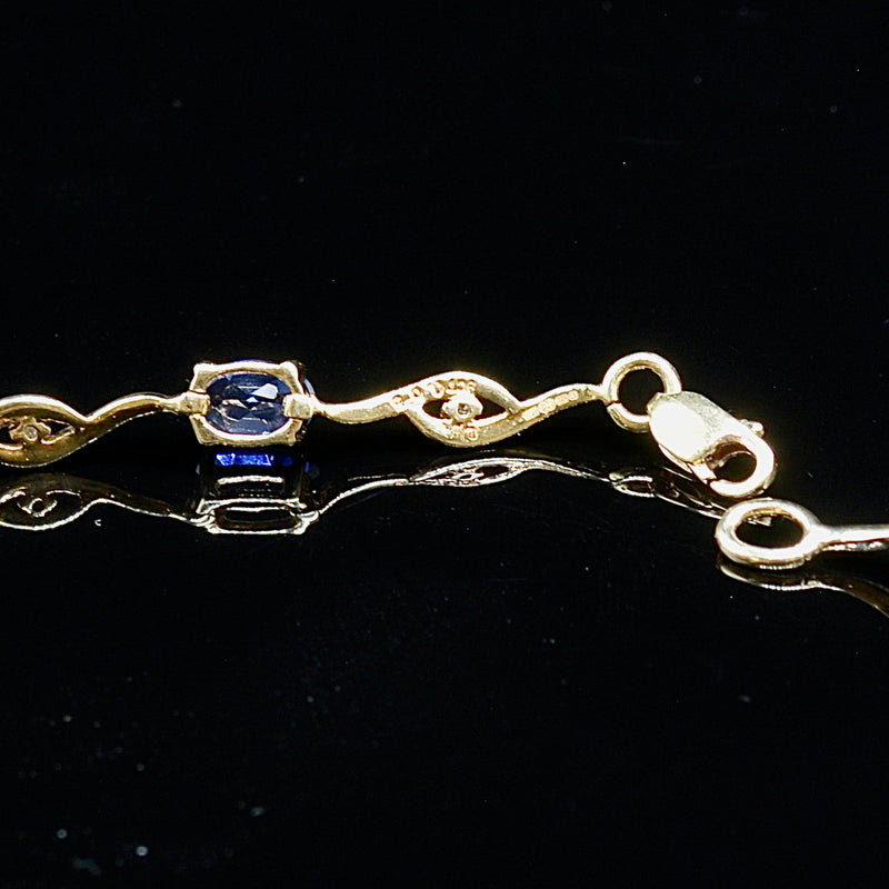 9CT Yellow Gold Blue Sapphire & Diamond Infinity Bracelet