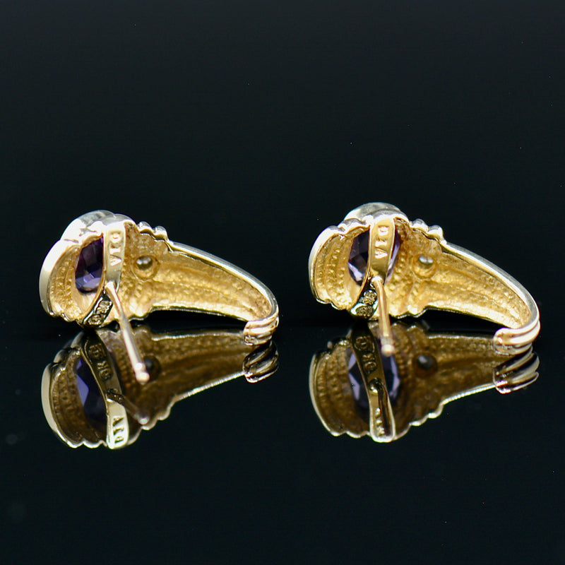 Vintage Amethyst & Diamond 9CT Yellow Gold Earrings