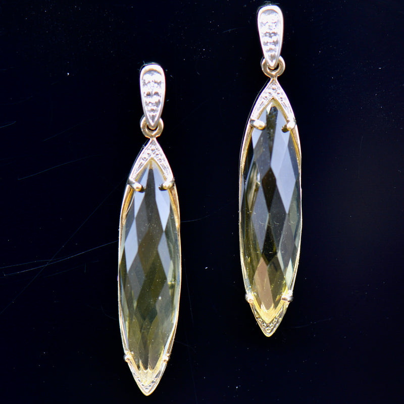 Lemon Quartz & Diamond 9ct Yellow Gold Drop Earrings